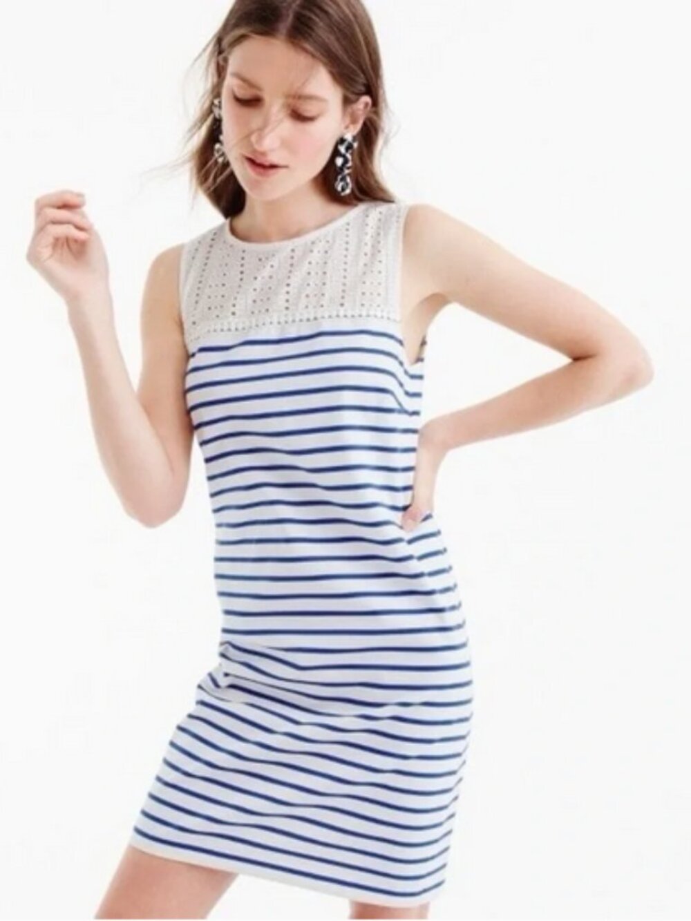 J. CREW Sleeveless Striped Cotton Sundress with Eyelet Lace Bodice